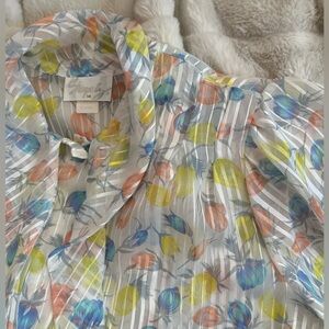 Vintage Shapely 14 White Sheer Tulip Pink Blue Pastel Easter Bow Soft Girl Top